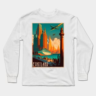 Portland Vintage Travel Art Poster Long Sleeve T-Shirt